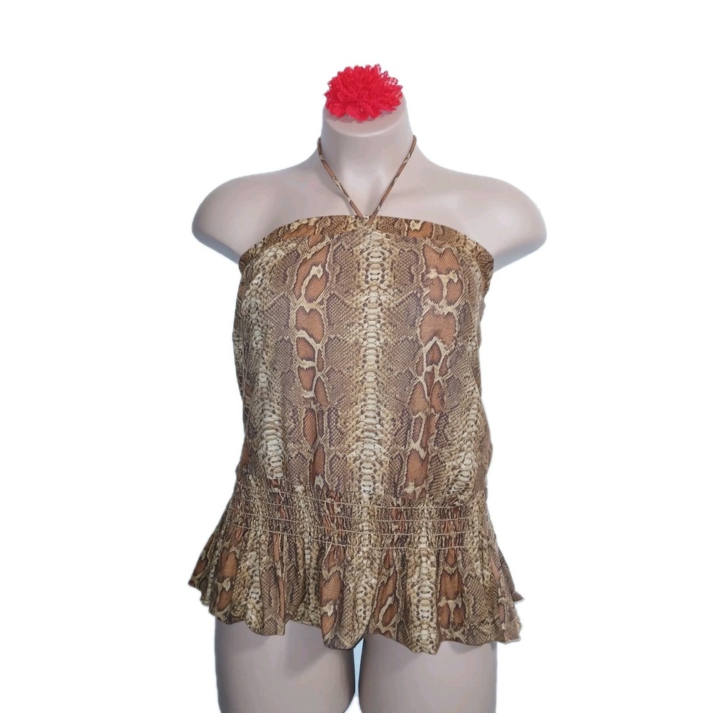 Y2K  Apple Bottoms Tube Top Plus 2X Brown Snake Women Retro Nelly Peplum Smocked